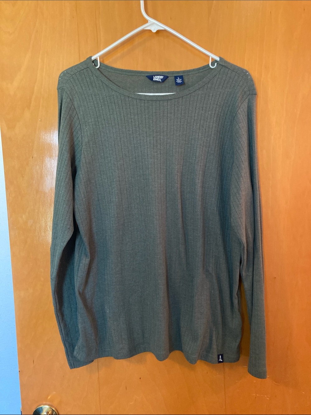 Lands' End Olive Ribbed Long-Sleeve Crewneck Shirt